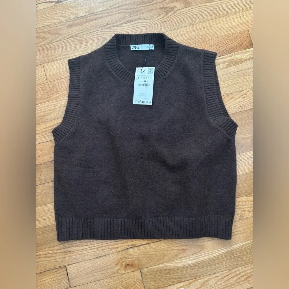 Zara Knit Brown Sweater Vest NWT - Picture 4 of 9